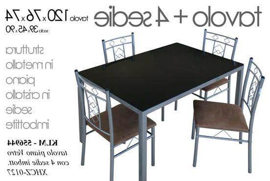 tavolo vetro nero 4 sedie metallo grio