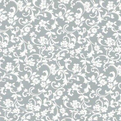 tela cerata tovaglia fiori bianco su grigio