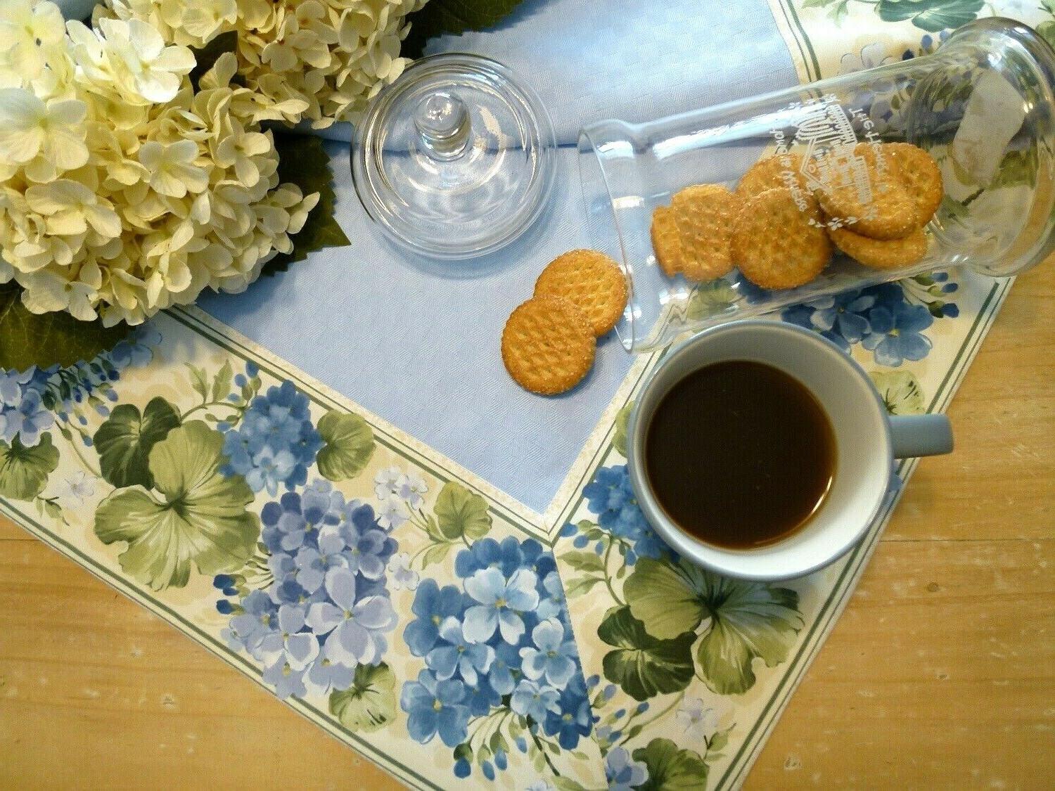 tovaglia da tavola quadrata di cotone azzurro