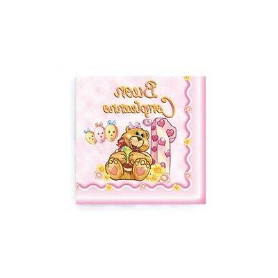tovaglioli 1o compleanno bimba 20 pz rosa