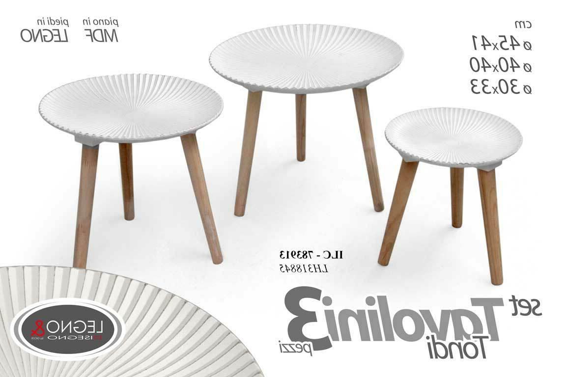 set 3 tavoli tavolini tondi con gambe