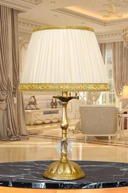 Classica In Cristallo E Ottone Paralume Seta Pliss&eacute;,