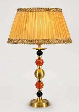 Classica In Cristallo Ambra E Ottone Con Paralume Seta Pliss