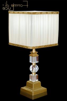 Comodino Classica In Cristallo E Ottone Con Paralume Pliss&eacute;