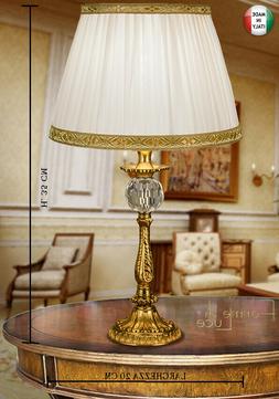 Comodino Classica In Cristallo E Ottone Con Paralume Pliss&eacute;