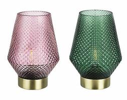 Decorativa Senza Fili A Batterie Led In Vetro Rosa Verde E27
