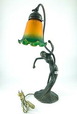 In Ottone Liberty Con Donna E Vetro Sfumato Verde Arancio