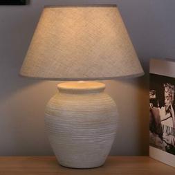 Lume Comodino Ceramica Tessuto Beige Design Moderno Abatjour