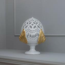 Pumo Castello 40 Cm Bianco Foglia Oro Abat-jour Stile Barocc