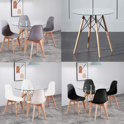 Da Pranzo Rotondo In Vetro Con 4 Sedie Tulipano Imbottite In