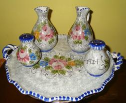 OLIO ACETO SALE E PEPE CON VASSOIO ceramica di Vietri CENTRO