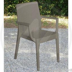 POLTRONA SEDIA IN RESINA TORTORA SIMIL RATTAN CON BRACCIOLI 