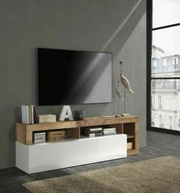 Porta Tv moderno in finitura bianco laccato lucido e pero