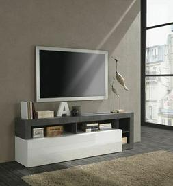 Porta Tv moderno in finitura bianco laccato lucido e ossido