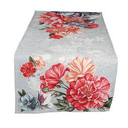 Runner Centro Tavola Tovaglia Moderno Grigio Fiori Rossi Gob