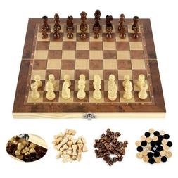 SCACCHIERA 3 In 1 DI LEGNO INTERNAZIONALE CON SET DI SCACCHI