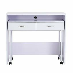 Porta Pc Con Due Ripiani Con Ruote In Legno Mdf Bianco