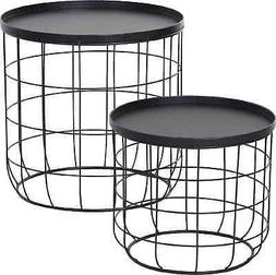 VivaGarden Set 2 pz Tavolini Da Caffe Metallo Nero &oslash;50x50cm