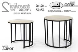 SET 2 TAVOLI TAVOLINI IN METALLO NERO CON RIPIANI IN LEGNO T