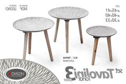SET 3 TAVOLI TAVOLINI TONDI CON GAMBE IN LEGNO E RIPIANI IN 