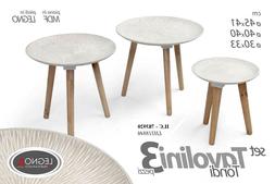 SET 3 TAVOLI TAVOLINI TONDI CON GAMBE IN LEGNO E RIPIANI IN 