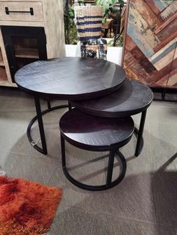 SET 3 TAVOLINI SALOTTO DESIGN VINTAGE INDUSTRIALE SHABBY CHI