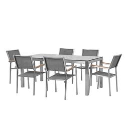 Effetto Marmo 180 Cm 6 Sedie In Tessuto Grigio Grosseto