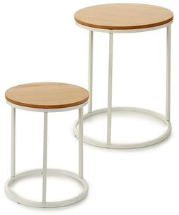 Set Di 2 Lato Tavoli Nidificazione Caff&egrave; Metallo Bianco Gam