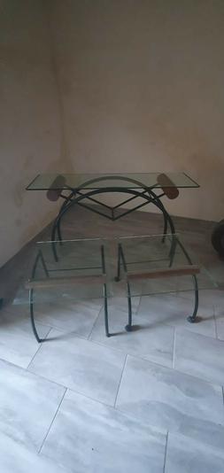 Set di 3 tavolini da&nbsp; salotto in metallo e cristallo con ap