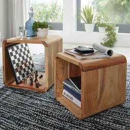 FineBuy Set di tavolini Acacia Tavoli da salotto Piccoli tav