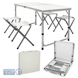 Campeggio Con 4 Sedie Pieghevole In Alluminio 120cm Bianco/c