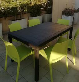 Giardino Resina Effetto Simil Rattan 150x90+6 Sedie Esterno 