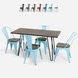 Rettangolare 120x60 Con 4 Sedie Acciaio Legno Design Tolix I