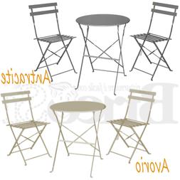 Tondo E 2 Sedie Pieghevoli Da Esterno Giardino Bar In Ferro 