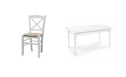 Tornito Cucina + 6 Sedie Mod. "x"  In Legno, Colore Bianco