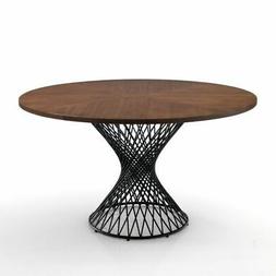 Rotondo Moderno In Metallo E Legno Noce Scuro