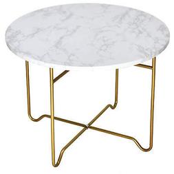 Tavolino Basso &Oslash;55x40 cm Effetto Marmo Motti Emma Oro e Bia