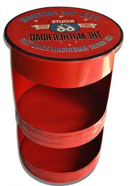 Tavolino Comodino barile rosso con ripiani industrial