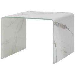 Tavolino da Caff&egrave; Bianco Marmo 50x50x45 cm in Vetro Tempera