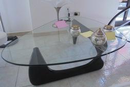 TAVOLINO DA CAFFE' IN VETRO CON PIEDE IN LEGNO NERO MODELLO 