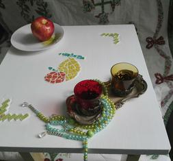 Tavolino "Il limone ed il mandarino", con mosaico in ceramic