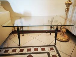 Tavolino in cristallo e ferro battuto