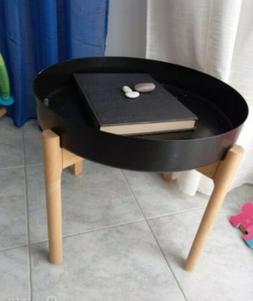 TAVOLINO IKEA MARRONE CHIARO E METALLO NERO &Oslash;50 cm