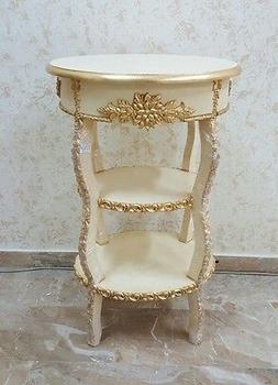 TAVOLINO OVALE ALTO PORTA TELEFONO LEGNO AVORIO E FOGLIA ORO