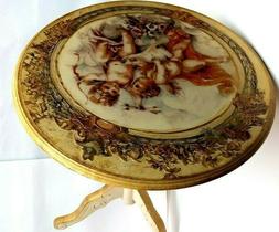 tavolino rotondo da salotto basso legno angeli cherubini dec