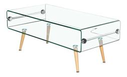 Basso Curvato Caff&egrave; Salotto Vetro Cristallo Gambe In Legno 