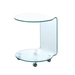 Basso Tondo Caff&egrave; Salotto Vetro Cristallo Con Ruote Z-59