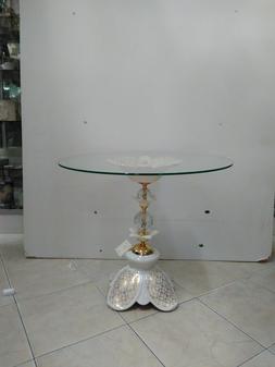 TAVOLINO TONDO IN CERAMICA CON VETRO VIA VENETO AVORIO E ORO