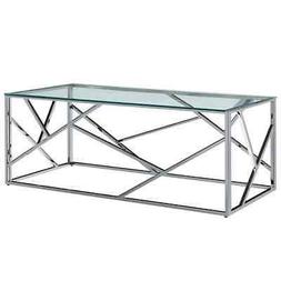 Tavolino Trasparente 120x60x40cm Vetro Temperato e Acciaio I