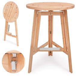 Alto Da Bar Pieghevole In Legno Rotondo &Oslash;78x111cm Tavolino 